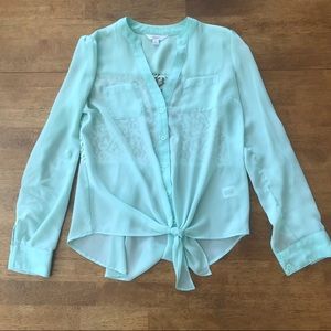 Mint Chiffon Blouse with Lace Detail